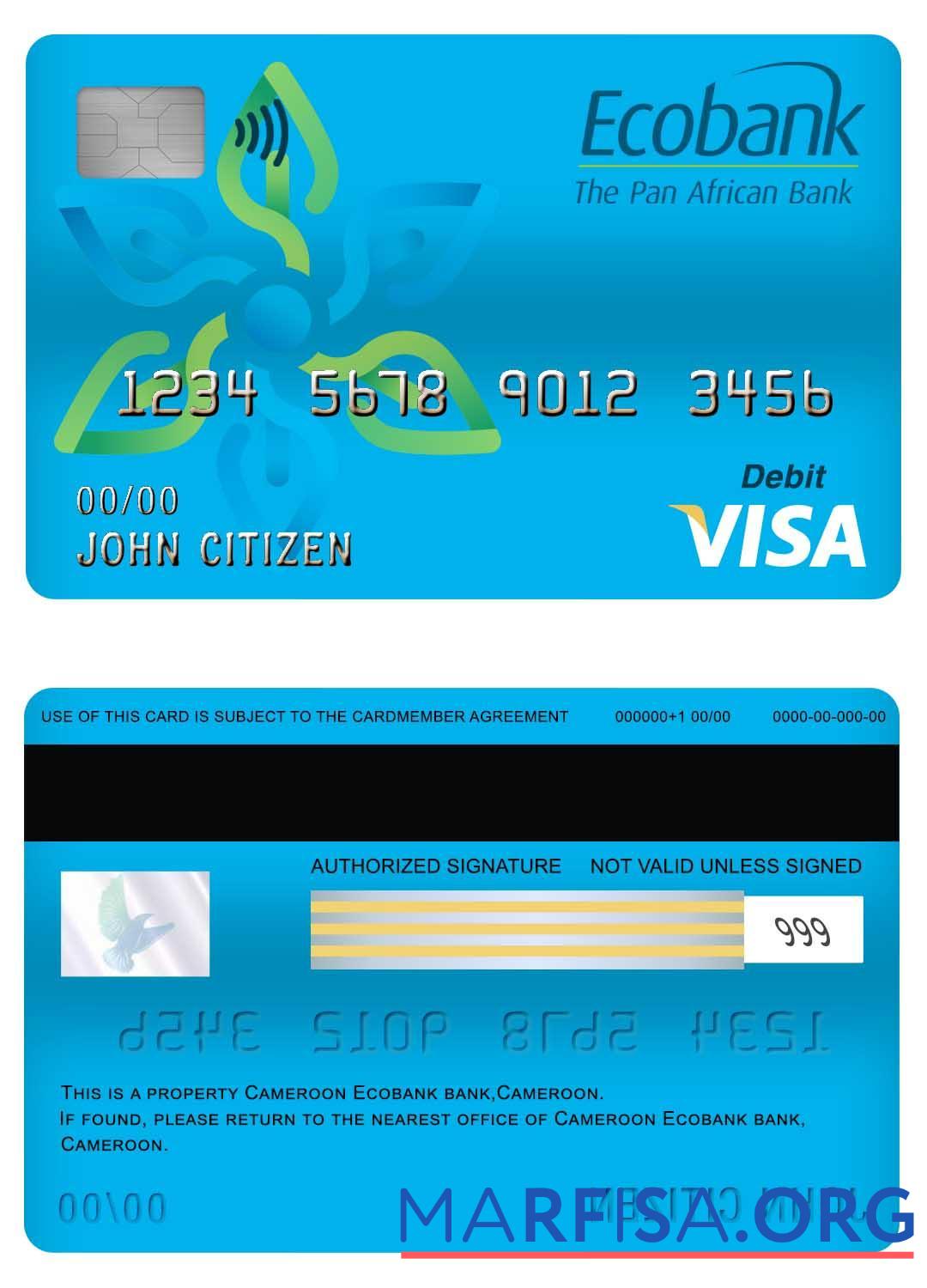 Downloadable Cameroon Ecobank bank visa debit card sample